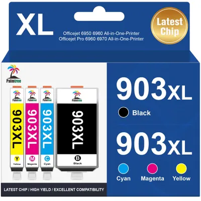 Produktbild von Palmtree 903XL Multipack Kompatibel für HP 903 XL HP 903 Druckerpatronen für HP Officejet 6950 Druckerpatronen für HP Officejet Pro 6970 Patronen 6960 All-In-One-Drucker (‎‎‎‎‎‎‎4er-Pack)