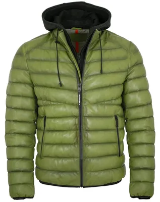 Produktbild von Milestone - Herren Echtleder Lederjacke Steppjacke Lammnappa Kapuze grün