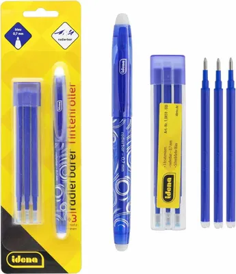 Produktbild von Idena Tintenroller radierbar mit 3 Ersatzminen blau 0,7mm