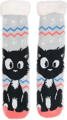 Produktbild von Ralf Schmitz Hüttensocken - Hildegard Katze Haussocken für Damen Kuschelsocken Flauschige Wintersocken warme Frauen Socken Grau 35-38