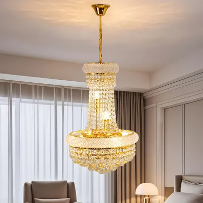 Immagine prodotto di Lampadario in cristallo Vrygle Ø40 cm: 6 lampadine E14, lampadario vintage a cesto, 3 temperature di colore, regolabile in altezza, soggiorno e sala da pranzo