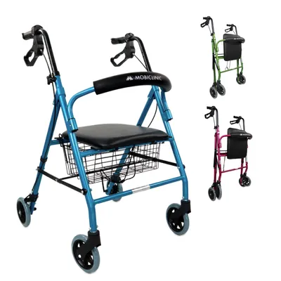 Produktbild von Mobiclinic, Rollator, Escorial, , Rollator faltbar und leicht, Feststellbare Handbremsen, Gehwagen für Seniore, Aluminium, Korb, 4 Räder, Blau