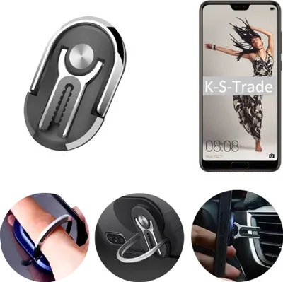 Produktbild von K-S-Trade 3in1 Smartphone-Ring Handy-Ring kompatibel mit Huawei P20 Pro Single-SIM Fingerhalterung  Handyring Tischständer Lüftungsgitter-Halterung