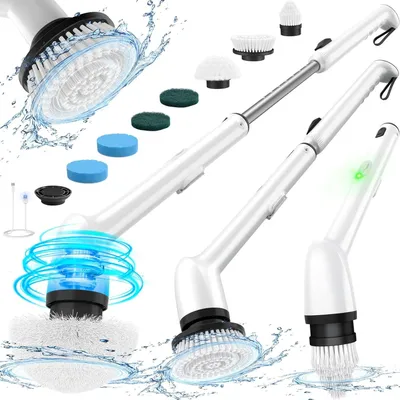 Produktbild von Elektrische Reinigungsbürste,7in1 Electric Cleaning Brush Haushalt mit langem Griff,2 Geschwindigkeiten, Ersatzköpfe für Badezimmer Fliesen Badewanne