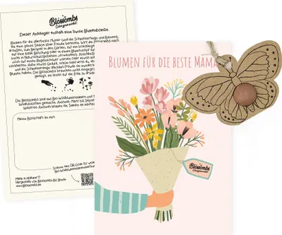 Produktbild von Blossombs Geschenkkarte mit Samenbomben - Anhänger mit Blumenzwiebeln - Muttertag Geschenke - Blumen für die beste Mama