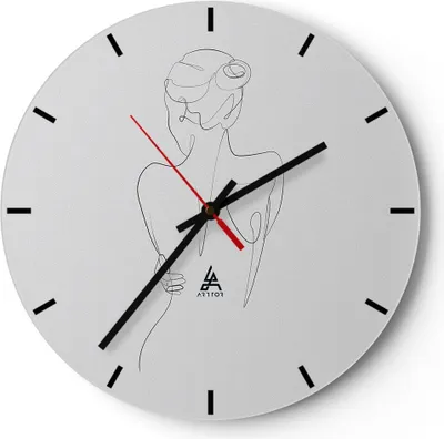 Produktbild von Wanduhr - Rund - Glasuhr - Körper Frau Zeichnung - 40x40cm - Schleichendes Uhrwerk - Lautlos - zum Aufhängen bereit - Dekoration Modern - Wanddekoration aus Glas - C3AR40x40-4651
