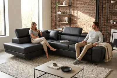 Produktbild von Ecksofa SAVIO Boston links – mit Schlaffunktion, Kunstleder in Schwarz, Family Meble, KI-generiertes Bild