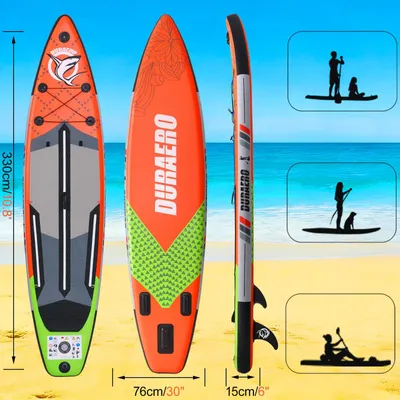 Image de Planche de stand-up paddle (SUP) gonflable, dimensions : 330 x 76 x 15 cm. Capacité de charge : 150 kg