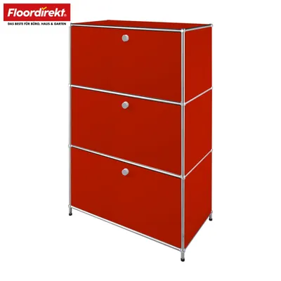 Obrázek produktu pro Skříň Floordirekt Concept Epure MK-129, kovová, rozměry 75 cm (šířka) x 40 cm (hloubka) x 120 cm (výška), červená, komoda s 3 uzamykatelnými zásuvkami a otevřenou policí