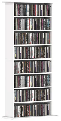Produktbild von CD- und DVD-Aufbewahrungsschrank mit 8 F?chern und 6 verstellbaren Einlegeb?den, maximale Kapazit?t 360 CDs/185 DVDs und Blu-rays, wei?