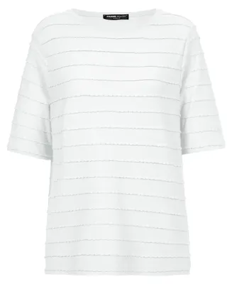 Immagine prodotto di Frank Walder Maglia da donna bianca a trama lavorata, scollo rotondo, maniche corte, in cotone e modal