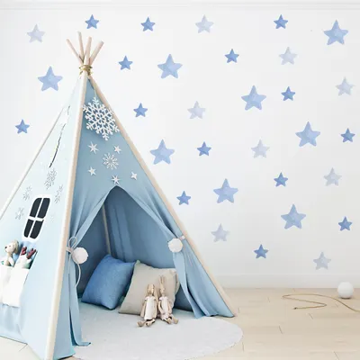 Produktbild von Muralo Aufkleber Wandtattoo für Kinderzimmer bunte BLAUE STERNE Wandsticker Br. 120cm x Hö. 60cm