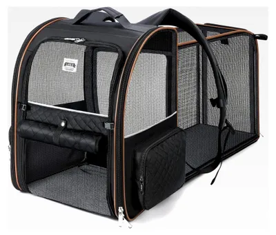 Produktbild von Erweiterbarer Katzenrucksack, Tragetasche für Haustiere, Rucksack für kleine Hunde und mittelgroße Katzen, geeignet für bis zu 8,2 kg, faltbar, Schwarz