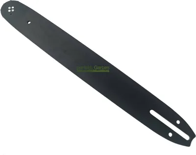 A black chainsaw bar on a white background.