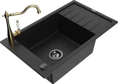 Produktbild von Mexen Elias 1 Becken-Granitspüle mit Abtropffläche und Mischbatterie Carla, Schwarz - 6511-77-670700-50-B