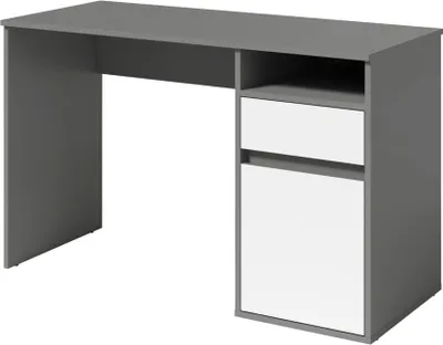 Productafbeelding van Bureau BILOU grijs en wit – 1 lade, 1 deur en 2 vakken – Moderne uitstraling en praktische opbergruimte
