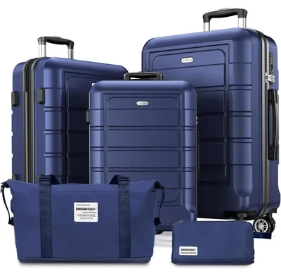Image de SHOWKOO Set de valises 5 pièces coque dure ABS+PC Valises de voyage Set de bagages à main Serrure TSA Noir