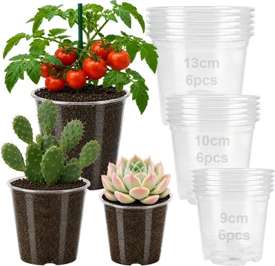 Produktbild von 18 Anzuchttöpfe, Untersetzer, 9/10/13 cm, Innentöpfe, Pflanzgefäße, Übertopf, transparente Pflanzentöpfe, Blumentöpfe