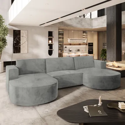 Produktbild von Masseno Ecksofa VEZZO M mit Schlaffunktion U-Form, Sofa mit Bettkasten, Wohnzimmersofa, Couch, Soffa, Bettsofa, Couchgarnitur- Hellgrau, MONOLITH 84