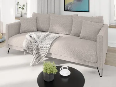 Produktbild von S-STYLE MÖBEL - Harmony - Modernes Sofa 3-Sitzer aus Taupe Chenille-Stoff mit Hohen Schwarzen Metallfüßen, B/T/H: 200 cm/100 cm/85 cm