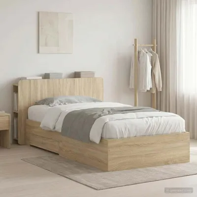 Imagen del producto de Maison Exclusive: Estructura de cama con espacio de almacenamiento, roble Sonoma, 80 x 200 cm, material de madera