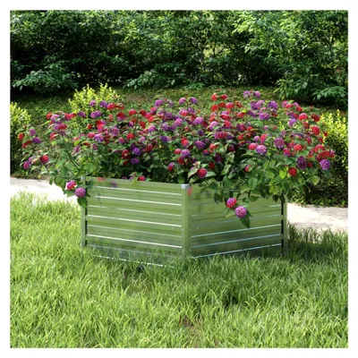 Produktbild von Hochbeet aus verzinktem Stahl, Pflanzkasten mit offenem Boden und Drainage, für Garten, Balkon, Terrasse, Silber, 129x45 cm