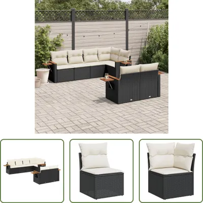 Produktbild von The Living Store 7-tlg. Garten-Sofagarnitur mit Kissen Schwarz Poly Rattan