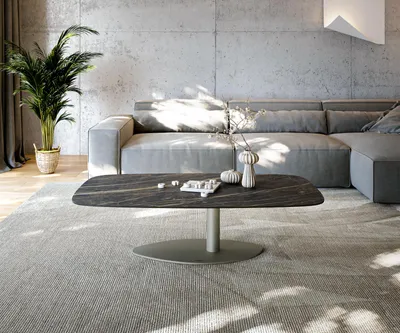 Produktbild von DELIFE Couchtisch Edge Boot 140x80 cm Keramik Laminam® Noir Desir Braun Vibany Metall Effektfinish Titan