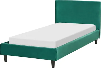 Zdjęcie produktu dla BELIANI Łóżko zielone welurowe 90 x 200 cm ze stelażem i zagłówkiem