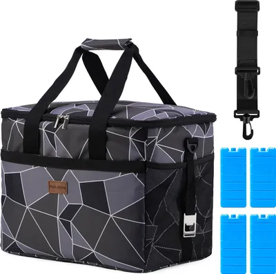 Produktbild von Packaway 4-lagige isolierte Kühltasche – Lunchtasche 30 Liter – Abstraktes Schwarz-Grau