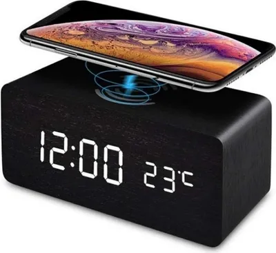 Immagine prodotto di INF Sveglia a LED con ricarica wireless nera