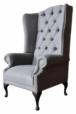 Produktbild von Ohrensessel Chesterfield Sofa Couch Polster 1 Sitzer Grau Sessel Textil