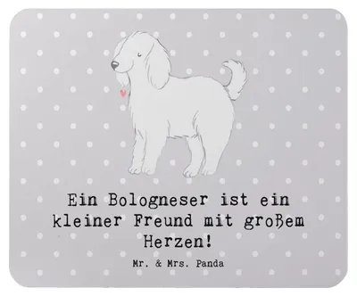 Produktbild von Mr. & Mrs. Panda Mouse Pad Bologneser Herzfreund - Grau Pastell - Geschenk, liebevolles Wesen, computer mousepad, Begleiter, pc mausunterlage, Hunderassen Pflege, mauspad