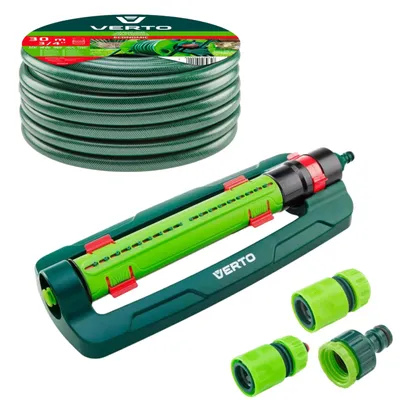 Produktbild von VERTO Gartenbewässerung Komplettes Starterset: Gartenschlauch (3/4" x 20 m - 50 m), diverse Düsen & Spritzen, Schlauchverbinder