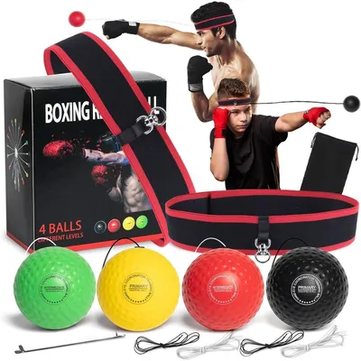 Produktbild von Reflex-Boxball Trainingsset mit 4 unterschiedlich gewichteten Bällen und 2 verstellbaren Stirnbändern – Ideal für Boxtraining, Reaktions