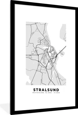 Produktbild von MuchoWow® Gerahmtes Poster Stralsund - Karte - Deutschland - Karte 60x90 cm - Poster mit Schwarzem Bilderrahmen Wandposter Rahmen Foto Bilder - Dekoration - Wandposter Wohnzimmer - Hochwertig