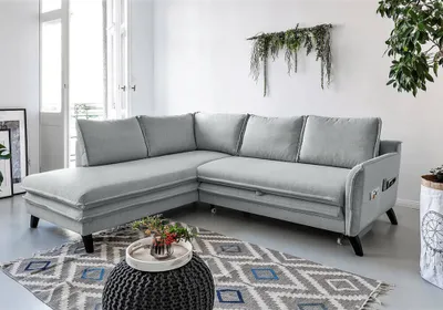 Produktbild von MIUFORM Charming Charlie - Ecksofa mit Bettfunktion und Bettkasten L-FORM LINKS - 234x200cm - Dunkelgrau - Sofa Schlafsofa Couch