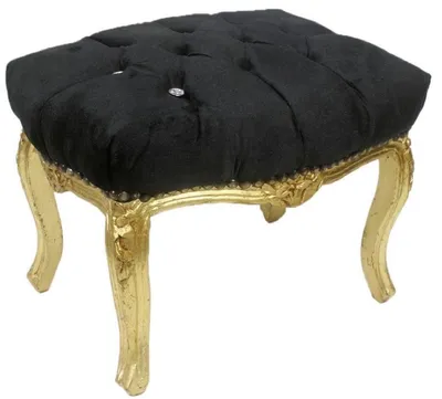 Produktbild von Casa Padrino Barock Fußhocker Schwarz / Gold 50 x 40 x H. 35 cm - Handgefertigter Barock Hocker mit Glitzersteinen - Barockstil Möbel