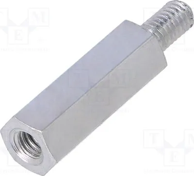 Obrázok produktu pre 10 kusov distančných spojok so závitom: vonkajší závit M4, vnútorný závit M4, dĺžka 20 mm. 226X20 – distančný prvok
