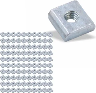 Produktbild von 100x Nutenstein | Gewindeplatte 9x9x3 mm M4 Gewinde mittig | Stahl blau verzinkt