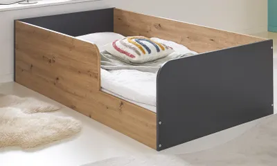 Produktbild von Bodenbett 90x200 cm Kinderbett Alessio – modernes Kinderbett Anthrazit/Holzoptik
