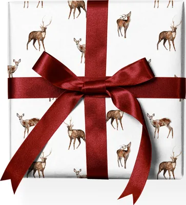 Produktbild von Wald Winter Geschenkpapier mit Rehen und Hirschen, Jagd, braun weiß - G22123, 32 x 48cm
