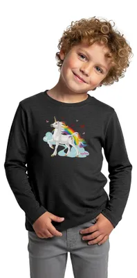 Produktbild von Spreadshirt Schleich Bayala Regenbogeneinhorn Hengst Kinder Premium Langarmshirt, 98/104 (2 Jahre), Anthrazit meliert
