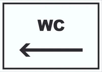 Produktbild von WC Schild mit Text und Richtungspfeil links Toilette Klo waagerecht A2 (420x594mm)