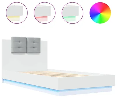 Produktbild von vidaXL Bettgestell mit Kopfteil und LED-Leuchten Weiß 90x190 cm