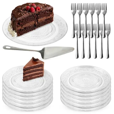 Produktbild von Vilde | Dessert-Set 26-teilig - Etagere Ø 25 cm - 12 Dessertteller Ø 18 cm - Kuchengabeln & Tortenheber