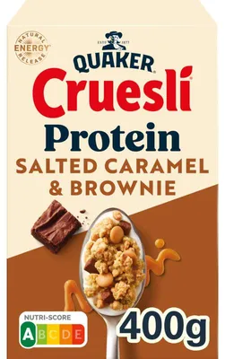 Produktbild von Quaker Cruesli Protein Müsli Salted Caramel & Brownie, 400g, energiereich