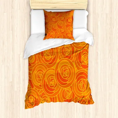 Produktbild von ABAKUHAUS Orange Bettbezug Set, Umreißen Sie romantische Rosen im Saisonherbst Colors Abstract Flower Blossoms, 135 x 200 cm + 80 x 80 cm, Orange und Vermilion