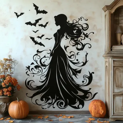 Produktbild von Decords Wandtattoo – Hexensilhouette mit Fledermäusen, 160 x 160 cm