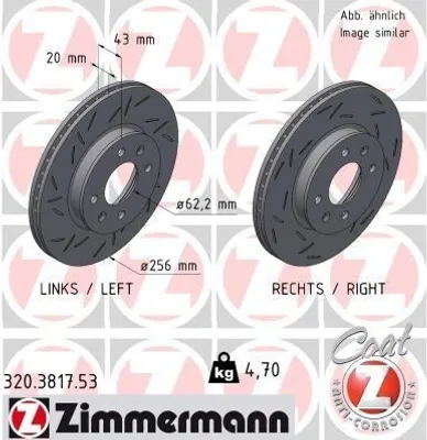 Produktbild von 2x ZIMMERMANN Bremsscheibe 320.3817.53 für KIA PICANTO (JA) 43mm 4 7kg 256mm